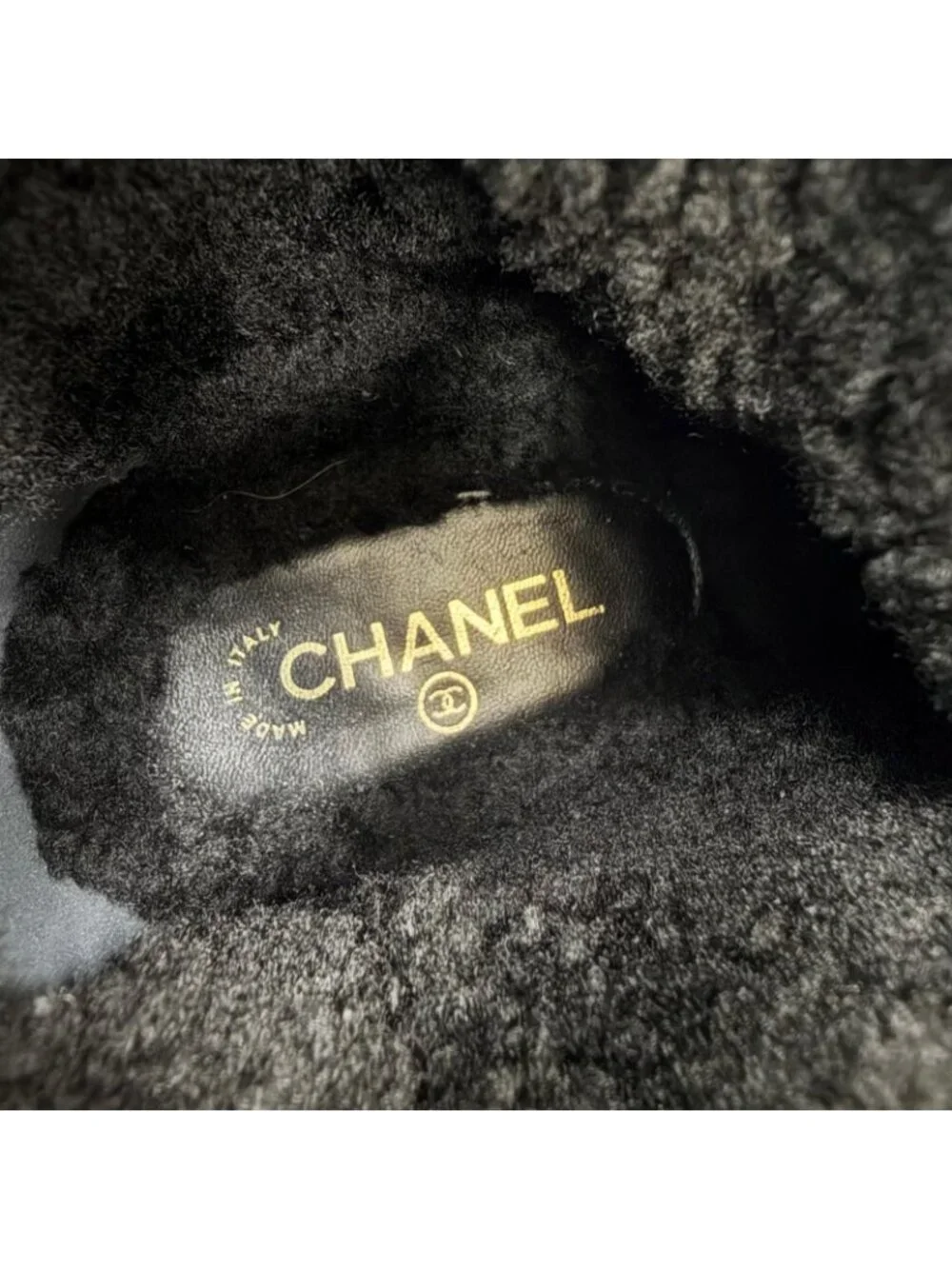 Chanel CC Logo Embroidery Shearling Boots Ankle Black
